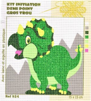 Kit Canevas ENFANT 15x15cm Le dinosaure gros trou débutant, demi point croix