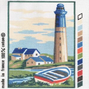 Kit Canevas Le phare avec chaloupe 20x25cm demi point croix