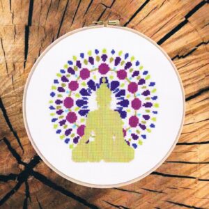 Bouddha mandala 22cm rond, Kit aux points comptés, au point de croix