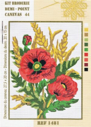 Kit canevas 27.5x20cm, Les coquelicots, demi point croix