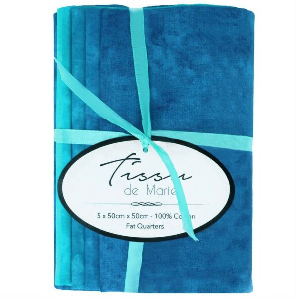 5 pièces Patchwork tissu bleu turquoise uni 50x50cm, 100% coton mixtes coupon pour Loisir Créatifs