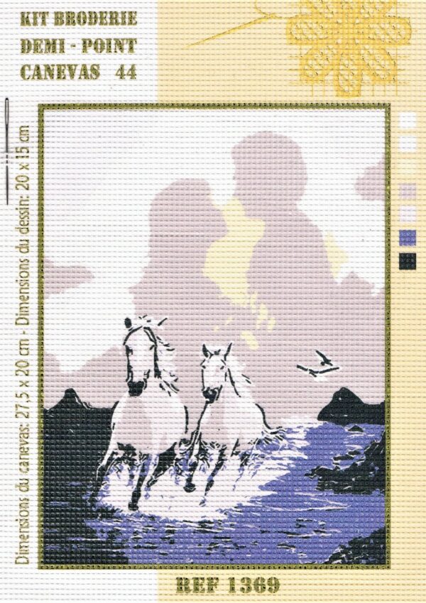Kit canevas 27.5x20cm, Les chevaux et le couple amoureux , demi point croix