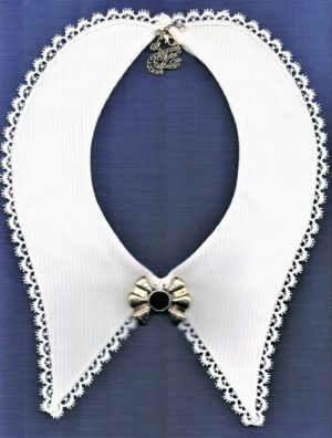 Col en piquée et dentelle guipure blanc 41cm, ajustable, collier dentelle avec déco
