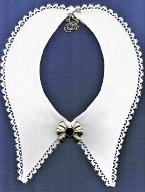 Col en piquée et dentelle guipure blanc 41cm, ajustable, collier dentelle avec déco