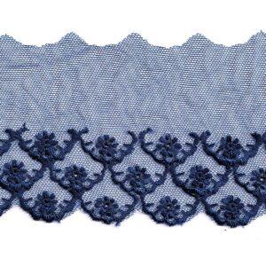 Dentelle fleur sur tulle Marine 50mm, dentelle nylon au mètre pour la couture, floral, mariage, lingerie