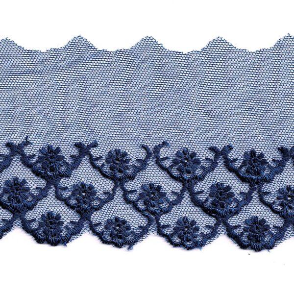 Dentelle fleur sur tulle Marine 50mm, dentelle nylon au mètre pour la couture, floral, mariage, lingerie