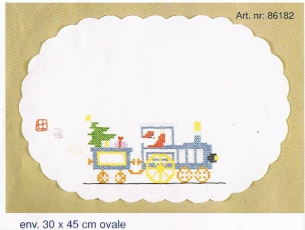 Kit Sets de table à broder (4 pcs) 30x45cm ovale, kit complet, broderie au point de croix le petit train et le Père Noël