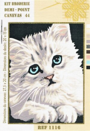 Kit canevas 27.5x20cm, Le chat blanc demi point croix