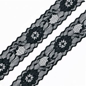 Dentelle nylon NOIR 40mm, dentelle ruban au mètre, entre-deux pour la couture, floral, mariage