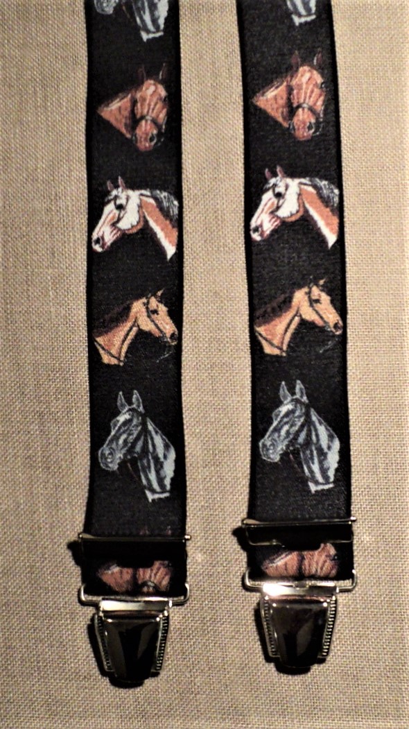 Bretelles hommes fantaisie Grande Taille, 120 cm, à pinces clips XL- XXL, noir, les chevaux