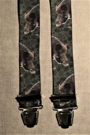 Bretelles hommes fantaisie Grande Taille, 120 cm, à pinces clips XL- XXL, vert chasse, les sangliers