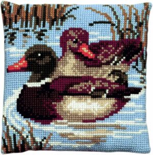 Coussin point de croix 40x40cm, kit complet soudan "Les canards"