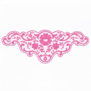 écusson Dentelle Rachel brodé avec fleurs à coudre rose bonbon, rectangle 19.0 x 7.5cm grand format