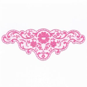 écusson Dentelle Rachel brodé avec fleurs à coudre rose bonbon, rectangle 19.0 x 7.5cm grand format