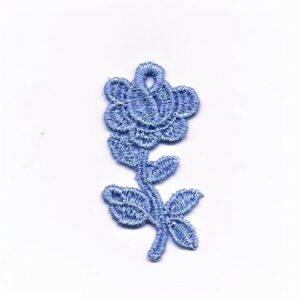 écusson Dentelle brodé fleur petit rose bleu jeans à coudre, 2.2 x 4.6cm