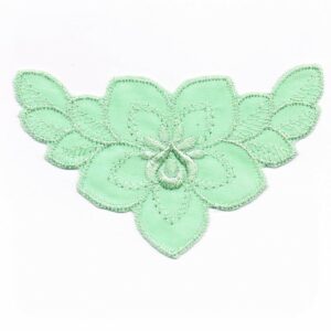 écusson brodé fleur satiné vert pâle à coudre, 10.0 x 6.0 cm