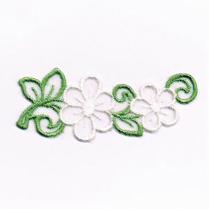 écusson en tulle dentelle à coudre blanc et vert rectangle 8.0 x 3.5 cm
