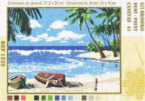 Kit canevas 27.5x20cm, Plage tropicale avec des palmiers demi point croix