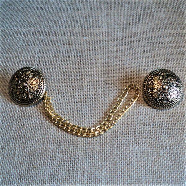 Bouton métal avec chainette folklorique doré 23mm, médiéval, fermoir set de boutons chainettes le fermoir