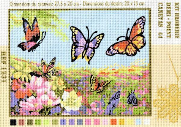 Kit canevas 27.5x20cm les papillons dans le jardin demi point croix