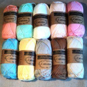 Lot Catona 10x50g fil coton à tricoter, crocheter pour les amigurumis, vestes, pulls, foulard Scheepjes couleurs doux