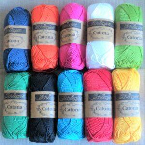 Lot Catona 10x50g fil coton à tricoter, crocheter pour les amigurumis, vestes, pulls, foulard Scheepjes couleurs vives