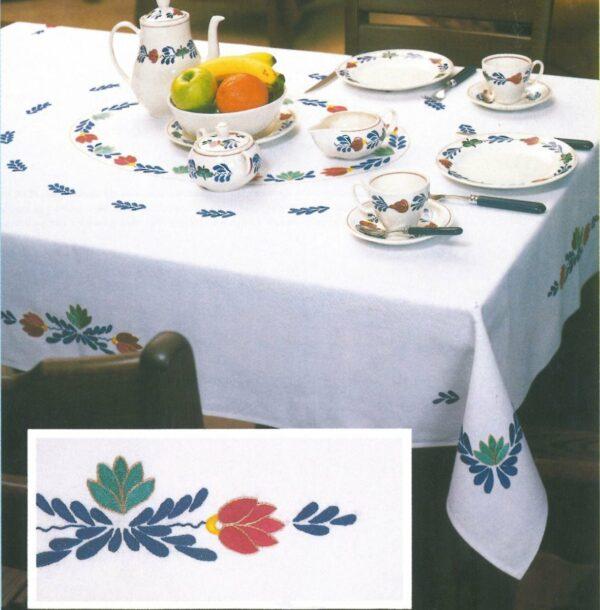 Surnappe blanc 80x80 cm, kit complet, broderie au point de tige, motif floral décor faïence Boerenbont nappe pré-imprimé