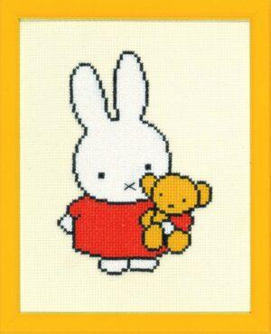 MIFFY lapin rouge avec ours Teddy kit à broder 13x17cm aida au point de croix à compté de Dick Bruna