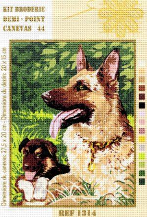 Kit canevas 27.5x20cm Berger Allemand avec chiot demi point croix