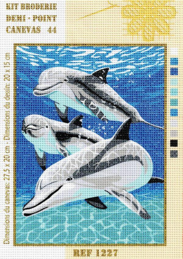 Kit canevas 27.5x20cm Les dauphins demi point croix