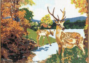 Kit canevas 24x34cm, Le cerf avec son veau demi point croix