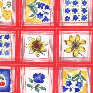 Coupon tissu 1.85m x 1.50m tissu à carreaux avec des fleurs et des cerises 100 % coton