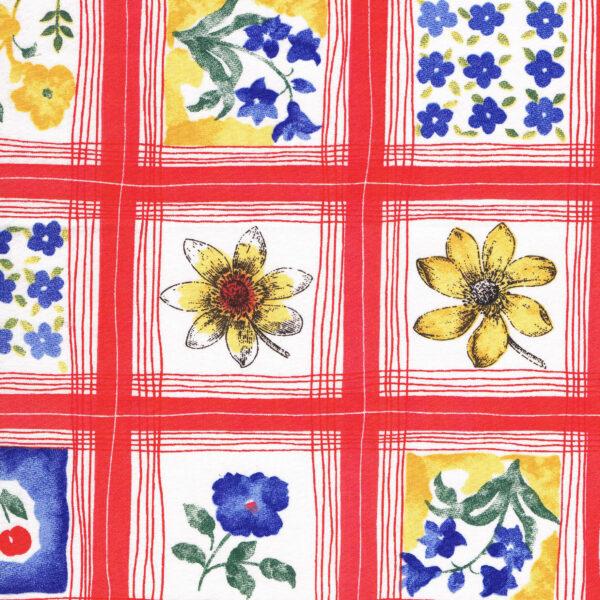 Coupon tissu 1.85m x 1.50m tissu à carreaux avec des fleurs et des cerises 100 % coton