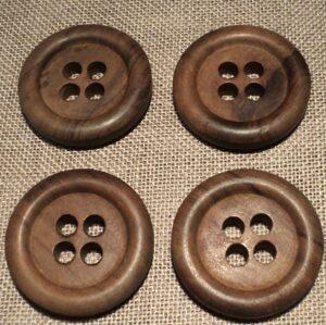 Lot de 4 boutons bois naturel 35mm 4-trous