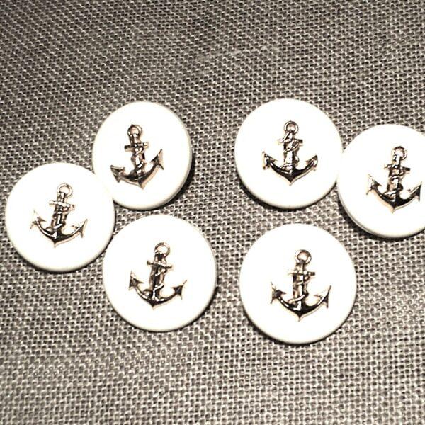 Lot de 6 boutons blanc 22mm à pied avec ancre doré