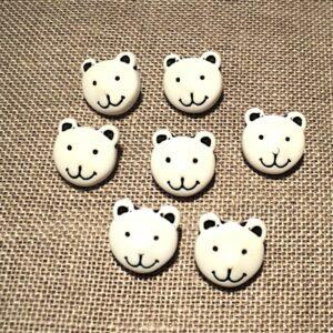 Lot de 7 boutons tête d'ours blanc 14mm à pied bouton enfant