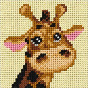 Kit Canevas ENFANT 10.5x10.5cm La girafe niveau débutant demi point croix