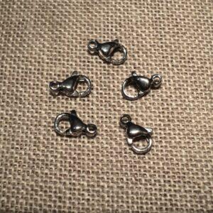Fermoir mousqueton en acier inox 9mm argenté (inox) 5 pièces