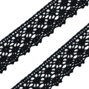 Ruban Dentelle crochet NOIR 25mm 100% coton