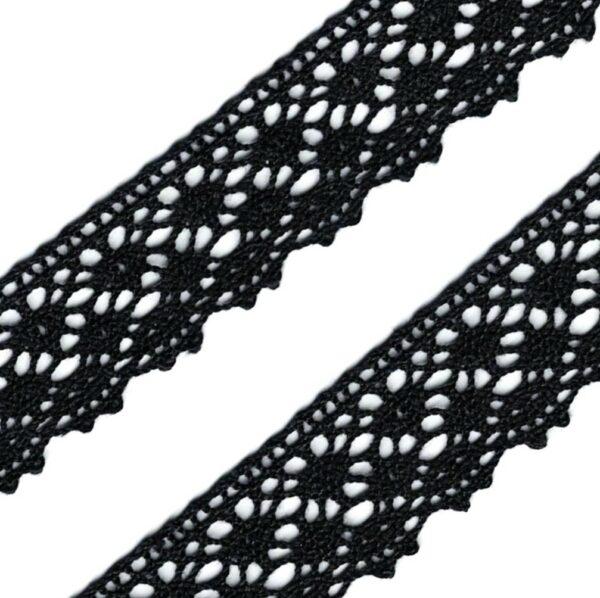 Ruban Dentelle crochet NOIR 25mm 100% coton
