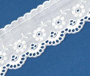 Ruban dentelle Broderie Anglaise blanc 50mm 100% coton avec fleurs