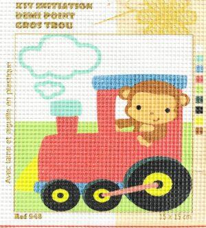 Kit Canevas ENFANT 15x15cm Le train la locomotive rouge gros trou débutant, demi point croix