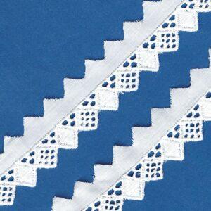 Ruban dentelle Broderie Anglaise blanc 20mm 100% coton, dentelle fine pointu et brillant