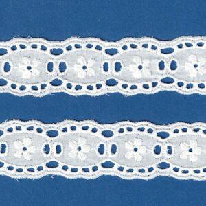 Ruban dentelle Broderie Anglaise blanc 30mm 100% coton, entre-deux, trou-trou