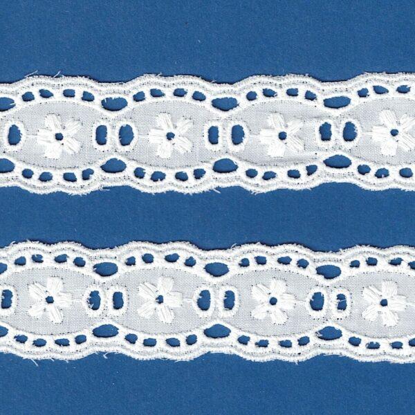 Ruban dentelle Broderie Anglaise blanc 30mm 100% coton, entre-deux, trou-trou