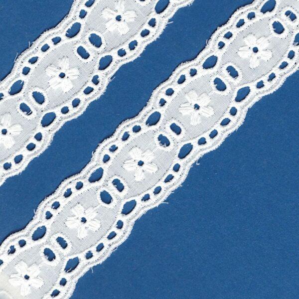 Ruban dentelle Broderie Anglaise blanc 30mm 100% coton, entre-deux, trou-trou – Image 2