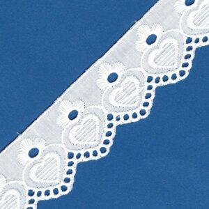 Ruban dentelle Broderie Anglaise blanc 35mm 100% coton avec cœurs et zigzag