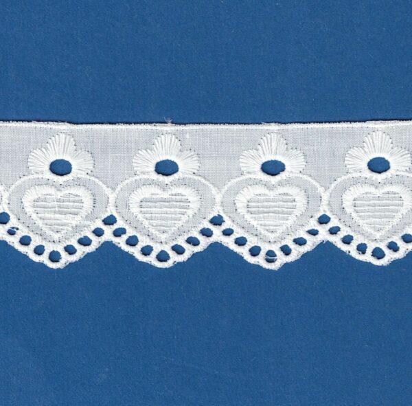 Ruban dentelle Broderie Anglaise blanc 35mm 100% coton avec cœurs et zigzag image 2