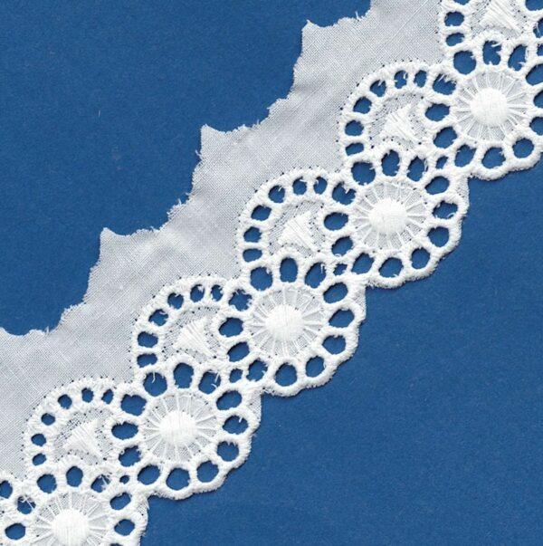 Ruban dentelle Broderie Anglaise blanc 35mm 100% coton avec double arche