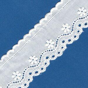 Ruban dentelle Broderie Anglaise blanc 45mm 100% coton avec fleurs